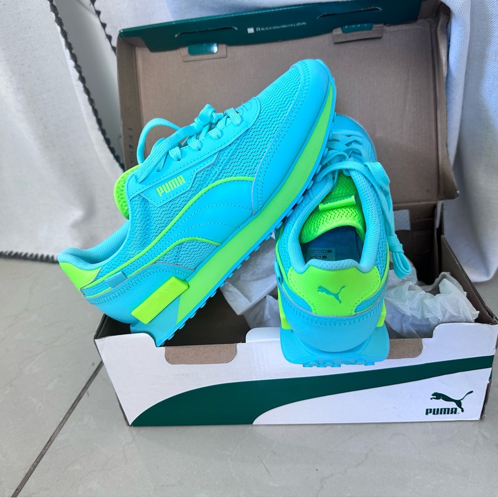 Puma Turquoise and Neon Green Sneakers